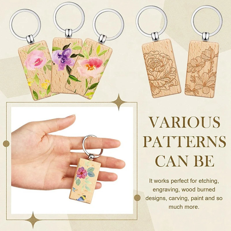 Keychains Lanyards 50 Pieces Blank Wooden Key Tag Engraving Blanks Unfinished Wood Keychain Ring Tags For DIY Crafts 231206
