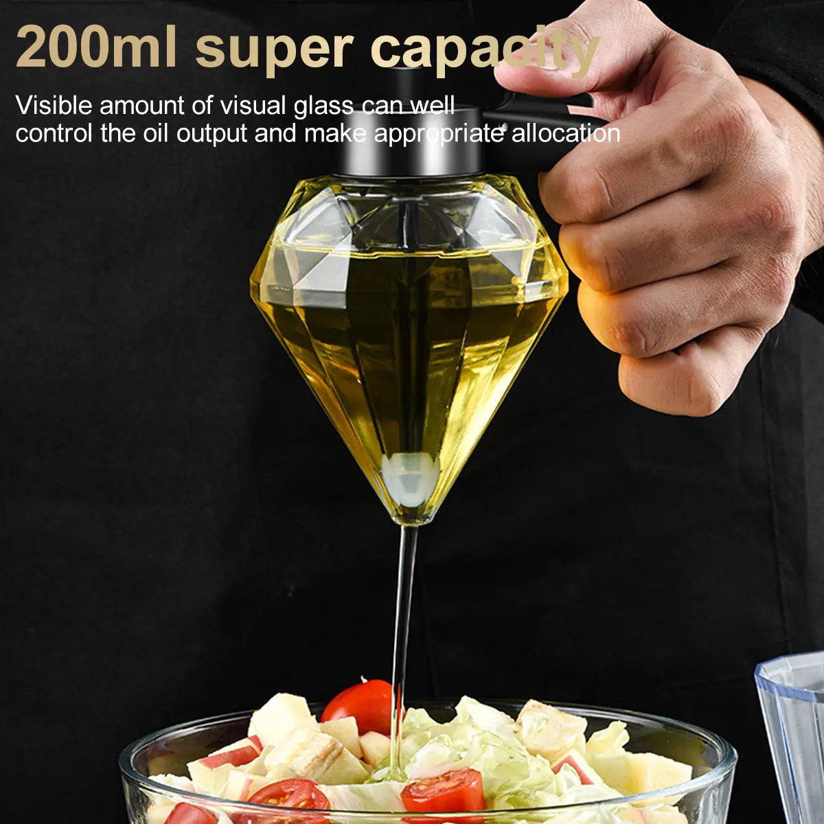 Herb Spice Tools Diamond Shaped Glass Honey Dispenser 200ml Large Capacity Multifunctional Oil Bottle Vinegar and Sauce Dispensers Kitchen Tool 231206