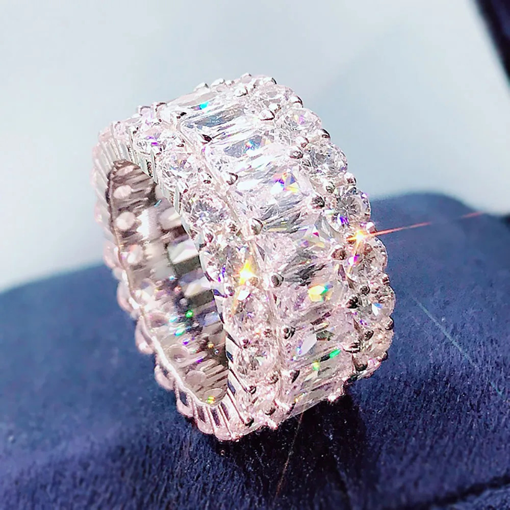 Wedding Rings KNRIQUEN 100 925 Real SIlver Cocktail Big for Women Created Emerald Ruby Sapphire Gemstone Bands Jewel 231206