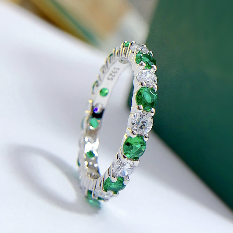 2023 Stunning Wedding Rings Luxury Jewelry Real 100% 925 Sterling Silver Round Cut Emerald Moissanite Diamond Gemstones Party Women Engagement Band Ri