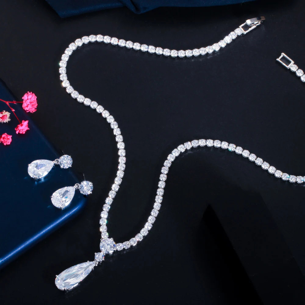 Wedding Jewelry Sets CWWZircons Top Red Purple Cubic Zirconia Water Drop Fashion Women Engagement Party Set for Bridesmaid Gift T525 231207