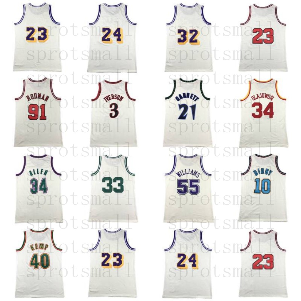 Jason Williams Retro Cream Chainstitch Basketball Jersey Dennis Rodman Allen Iverson Hakeem Olajuwon Ray Allen Mike Bibby Shawn Kemp Kevin Garnett Shirt