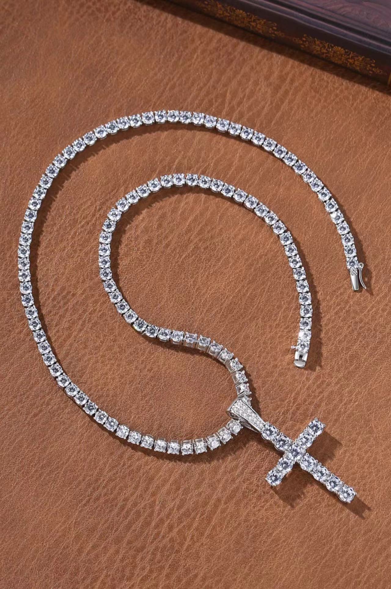 Cross Pendant Necklace Hip Hop 4mm 5mm Vvs Moissanite Dia Tennis Chain Sier for Women Men Jewelry