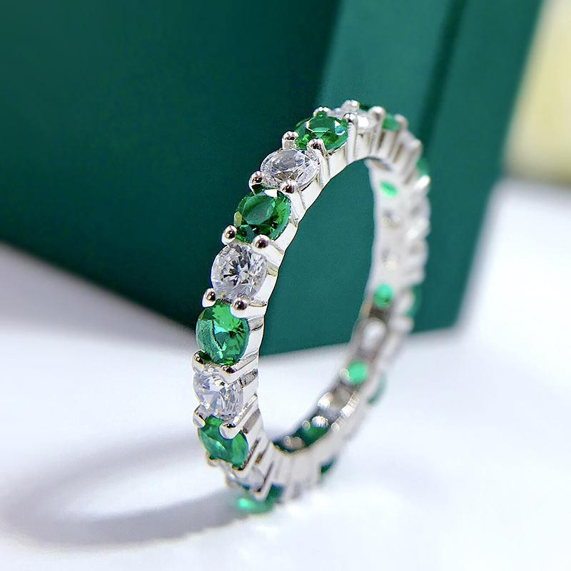2023 Stunning Wedding Rings Luxury Jewelry Real 100% 925 Sterling Silver Round Cut Emerald Moissanite Diamond Gemstones Party Women Engagement Band Ri