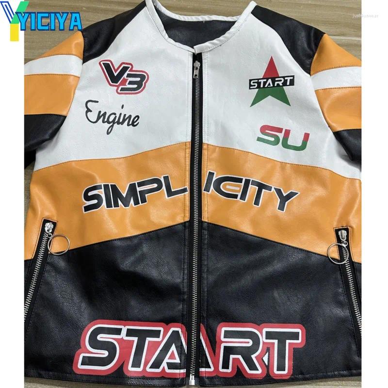 Women's Jackets Leather Jacket Bomber Women Varsity Outerwear Y2k Vintage Racing American Baseball Coats
