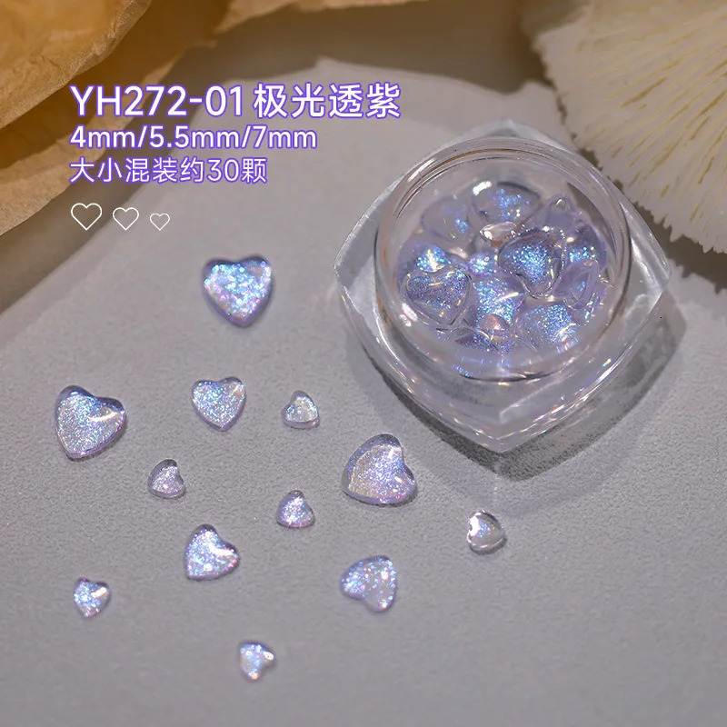 Nail Art Decorations 3040Pcs Aurora Love Heart Nail Art 1 Bottle Girl Relief Sticker 3D Shiny Rhinestones FlatBottom Mixed Mnaicure Crystal 231207