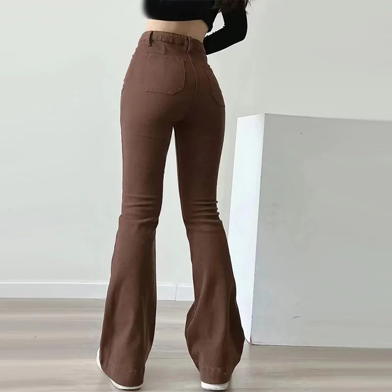 Women's Jeans 2023 Spring Autumn Flared Loose Denim Pants Bottom Straight High Waist Stretch Solid Color Female Fashion Trousers 231206