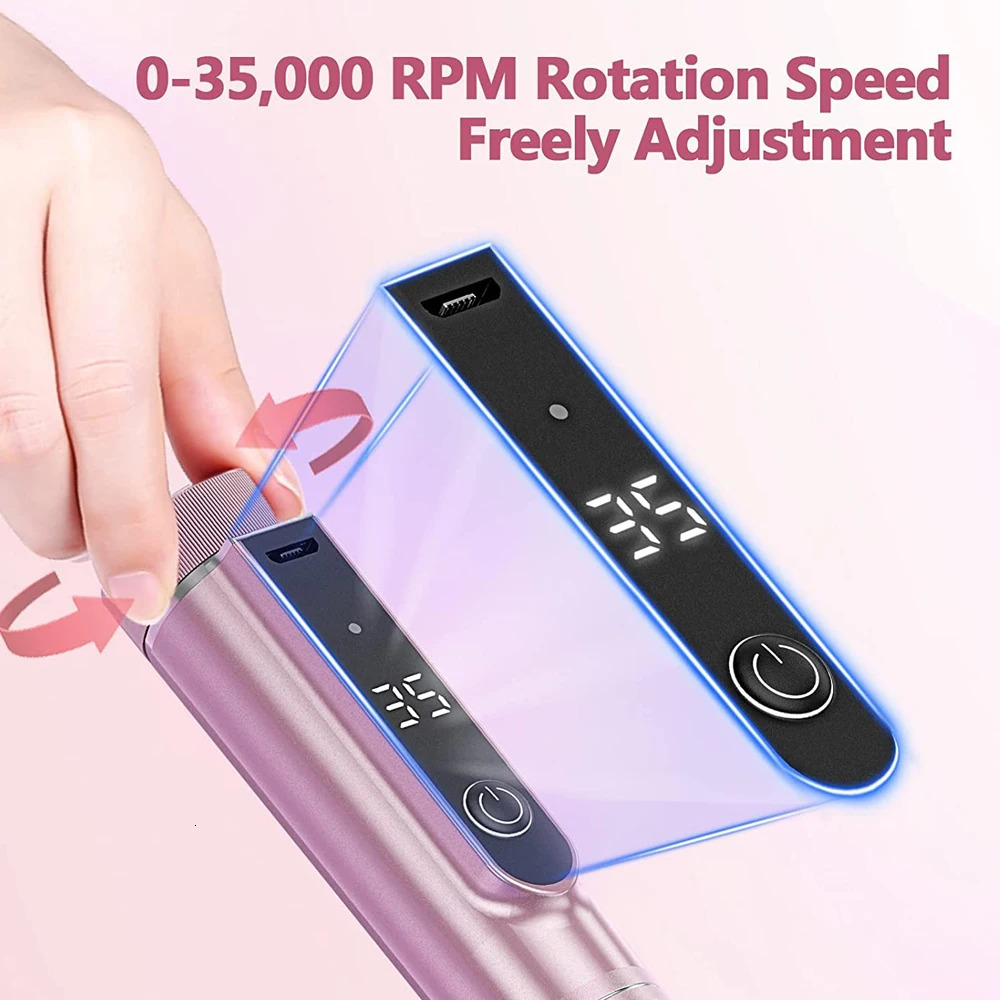 Nail Art Equipment Cordless Electric Nail Drill Machine with LED Display Forward Reverse Direction E File Nail Drill for Acrylic Nails Manicure Set 23