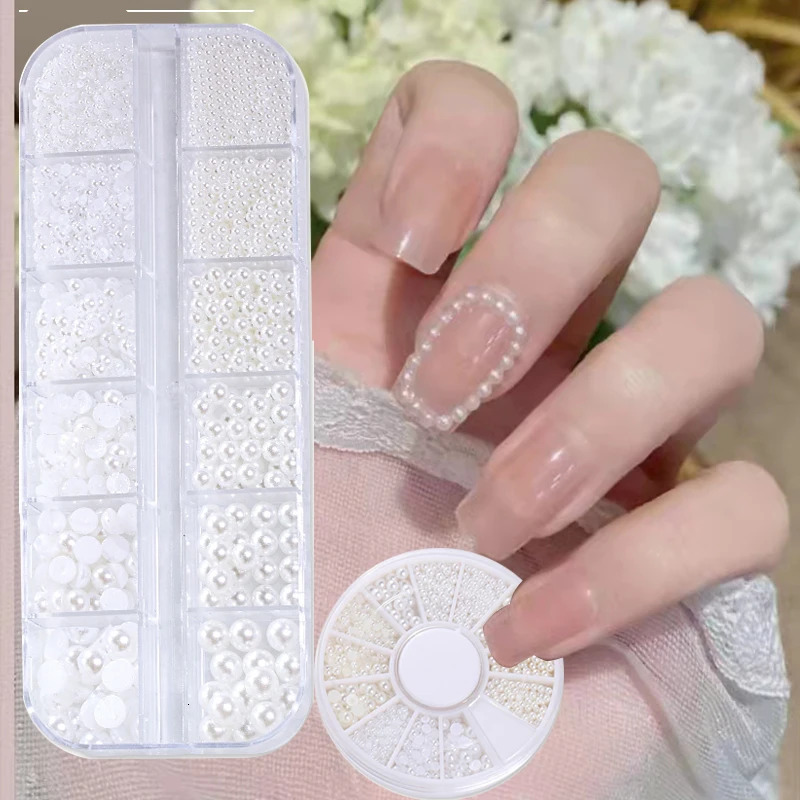 Nail Art Decorations Parts Nails Accessories Pearls Flatback Beads Nacre 1Box Acrylic Ball Rhinestones Supplies For Professionals Needlework Kit Case 