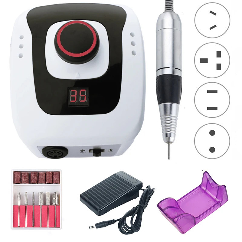 Nail Art Equipment 30W 35000RPM Electric Nail Drill Machine Manicure Pedicure Drill Set Nail Salon Polishing Milling Cutters Left Hand Nail Drill 2312