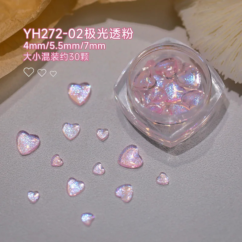 Nail Art Decorations 3040Pcs Aurora Love Heart Nail Art 1 Bottle Girl Relief Sticker 3D Shiny Rhinestones FlatBottom Mixed Mnaicure Crystal 231207