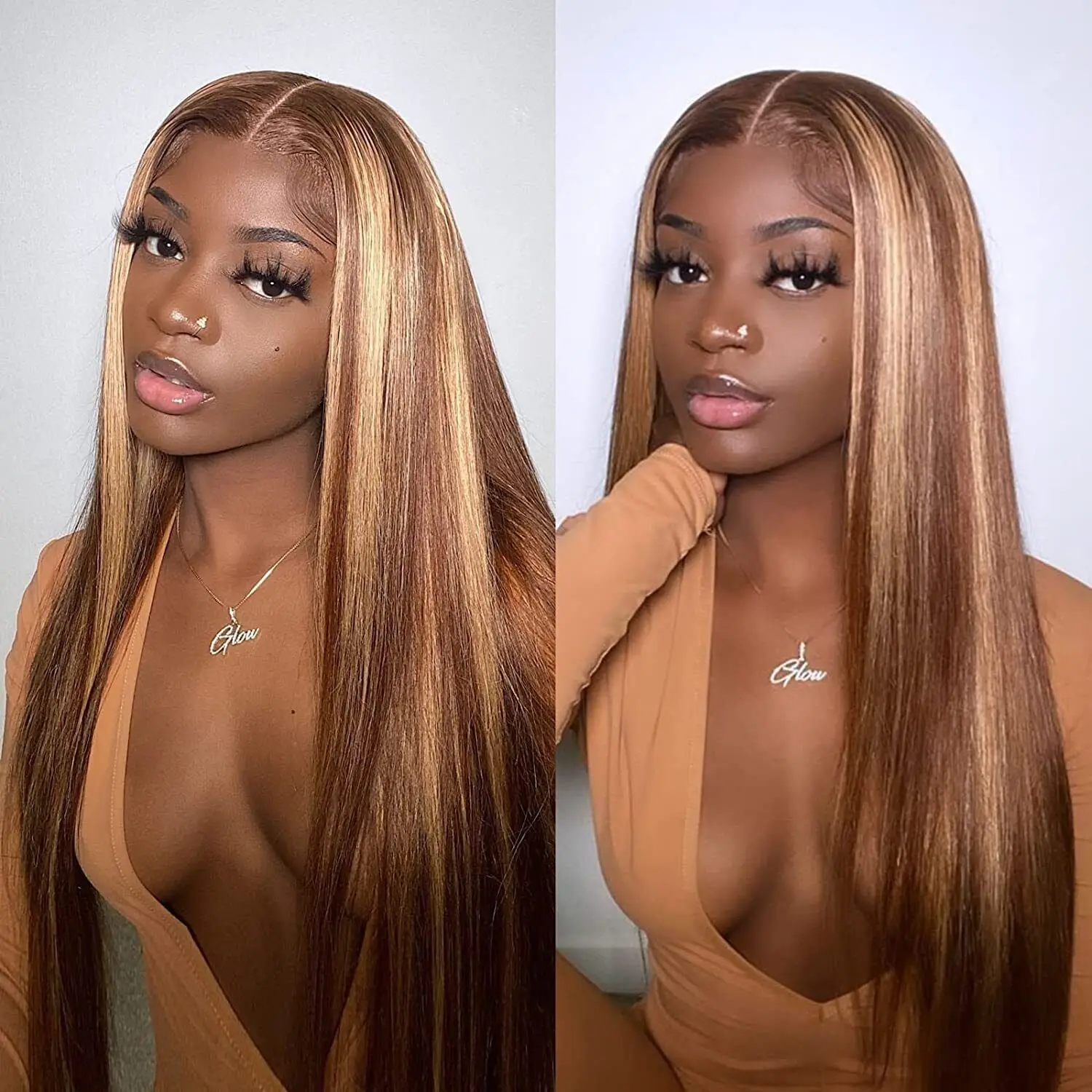 Free shipping Peruvian 4/27 Honey Blonde Highlight Human 13x4 Straight Lace Front with Baby Hair Short Bob Synthetic Wig