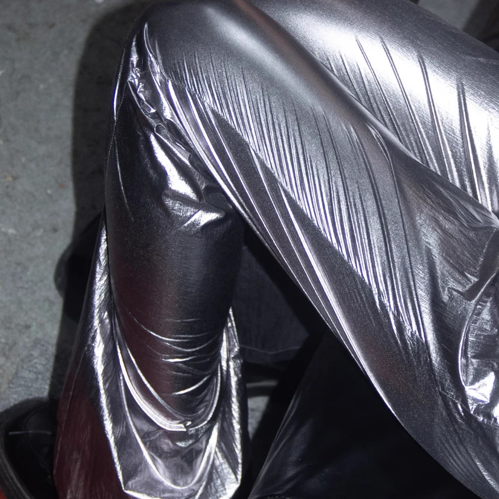 Women's Pants s Millennium Mambo| y2k Onlyfans fashion Gray Metallic Flared Spicy Girl Vintage Futuristic Vibe for women 231206