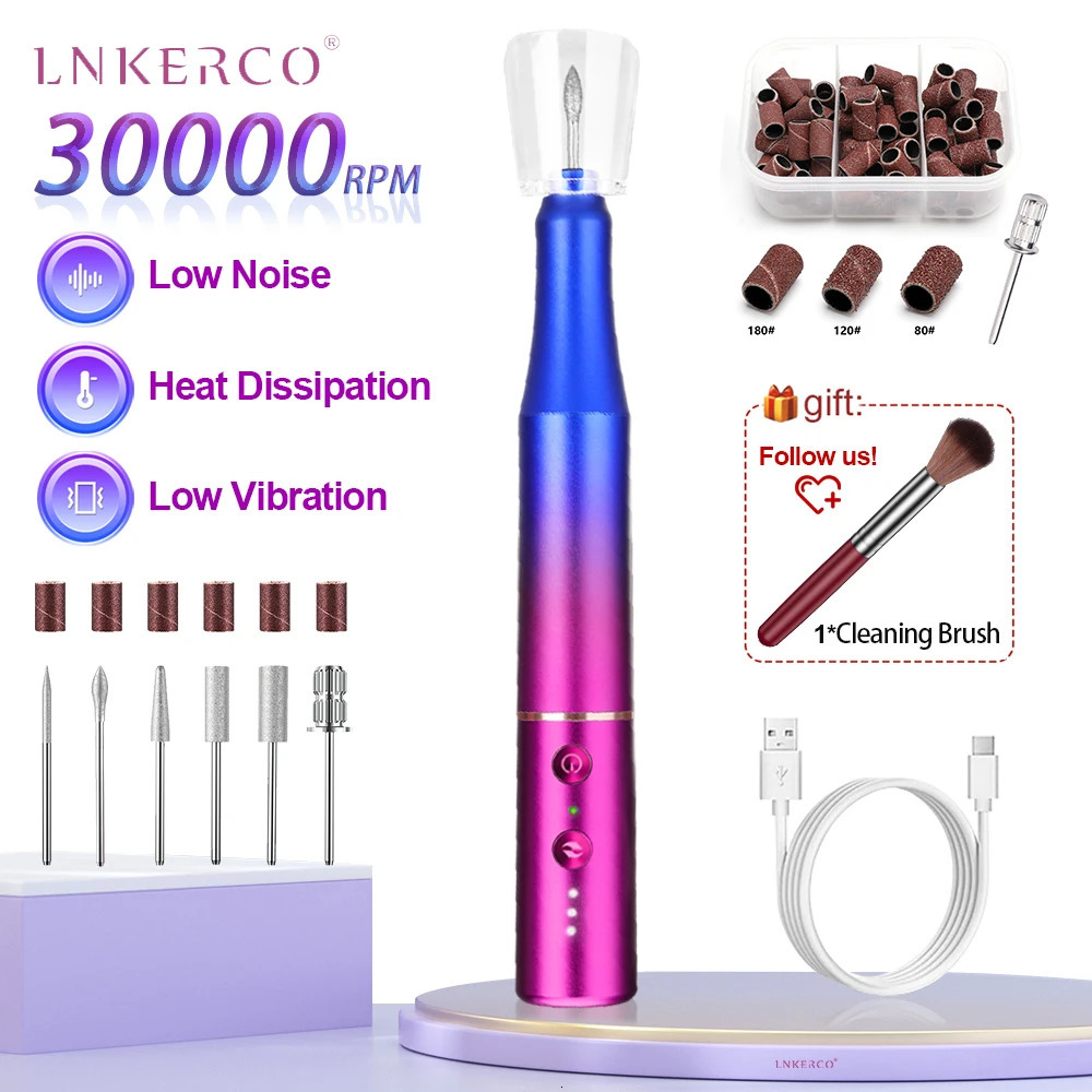 Nail Art Equipment Lnkerco 30000RPM Nail Drill Machine Gradient Color Electric Nail Sander For Manicure Milling Cutter Set Gel Polish Remover Tools 23