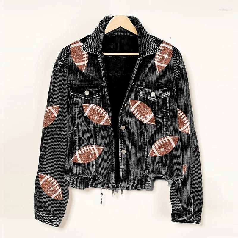 Womens Jackets Women Cropped Game Day Jacket Ladies Baseball Sequin Corduroy Gameday Clothing