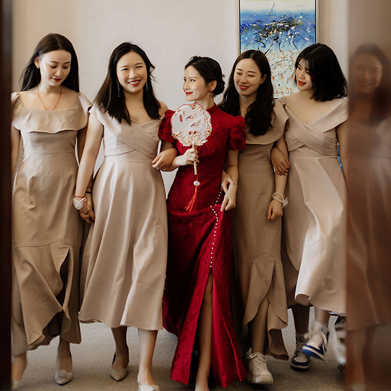 Conventional China Cheongsam Wedding Dresses High Neck backless Mermaid Bridal Gowns Sweep Train Applique Wine Red Lace Wedding Dress