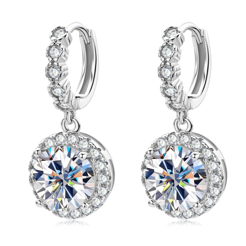 Hoop Huggie Anziw Real Sparkling 3.0 Ct D Drop Hoop Earrings 100% 925 Silver Gold Plated 2.0ct Hanging Earring For Women Jewelry 231207