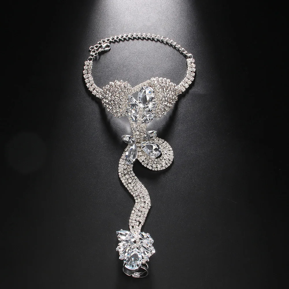 Chain Fashion Blue Exaggerated Snake Bracelet Bangle Punk Decoration Party Hand Jewelry Fowers Finger Ring Women 231208