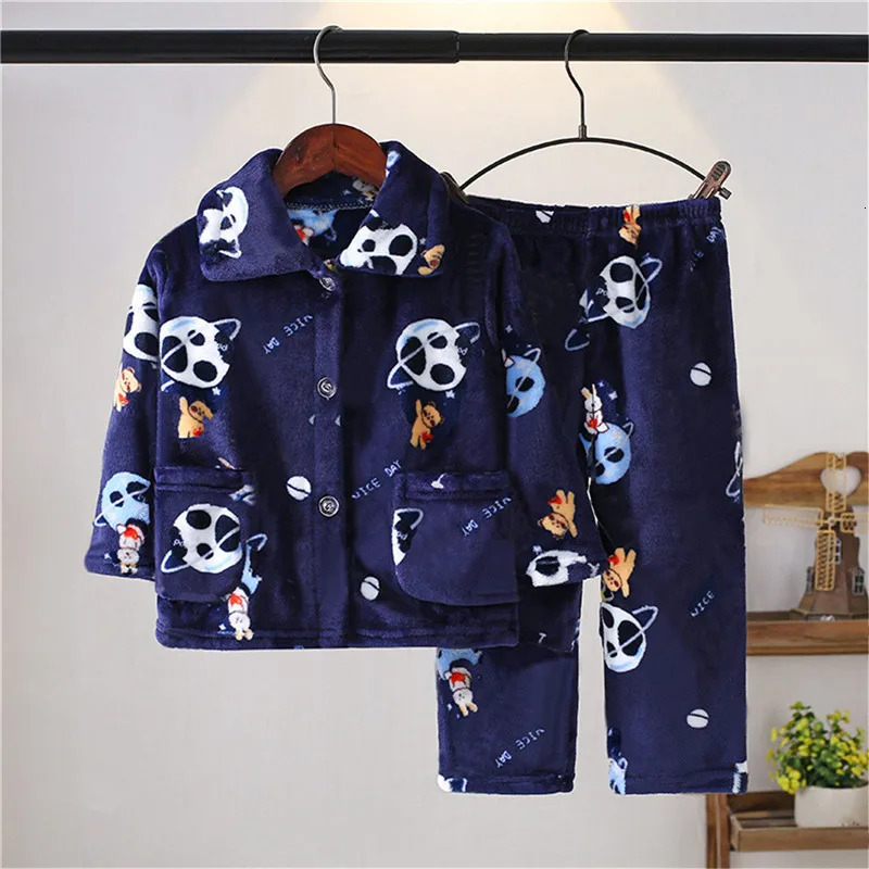Pajamas Autumn Winter Baby Boy Girl Clothes Pajamas Set Thick Flannel Fleece Toddler Child Warm Cartoon Sleepwear Kids Home Suit 231207