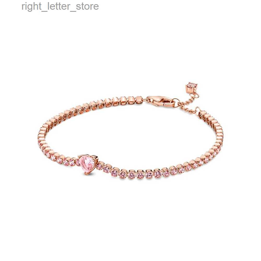Chain New 925 Sterling Silver Sparkling Heart Tennis Bracelet For Women Fashion DIY Gift Jewelry YQ231208