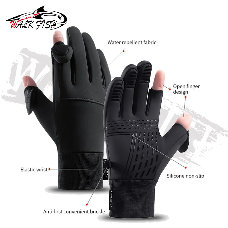 Five Fingers Gloves WALK FISH Winter Fishing Gloves Waterproof Winter Gloves Windproof Pograph Men Women Warm Protection Fish Angling Gloves 231207