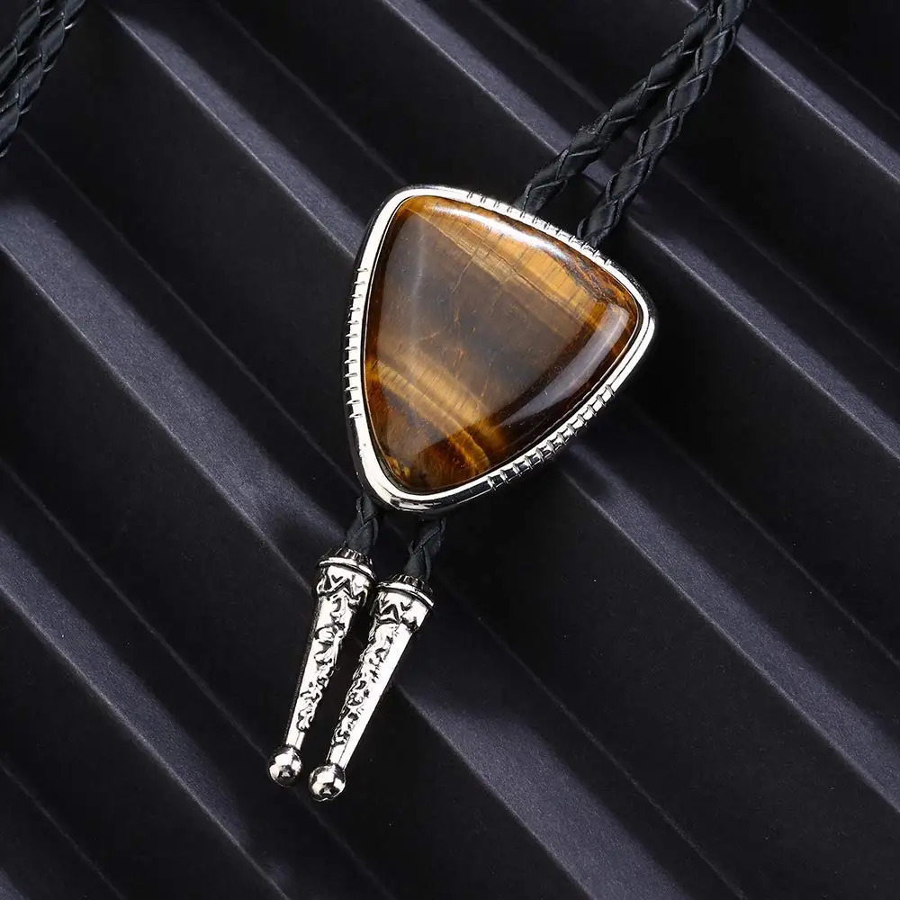 Neck Ties Bolo tie for man Handmade Western Art Indian Alloy Necktie Triangle naturel stone 231208