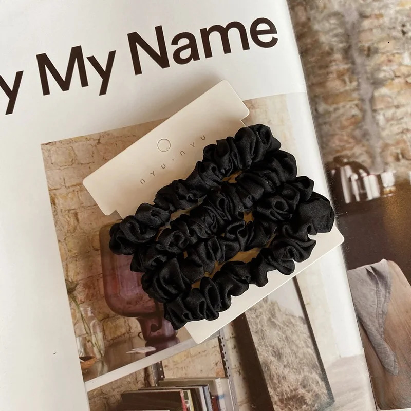 Hair Rubber Bands 4pcs Pure Silk Skinnies Small Scrunchie Set Hair Bow Ties Ropes Bands Skinny Scrunchy Elastics Ponytail Holders for Women Girls 2312