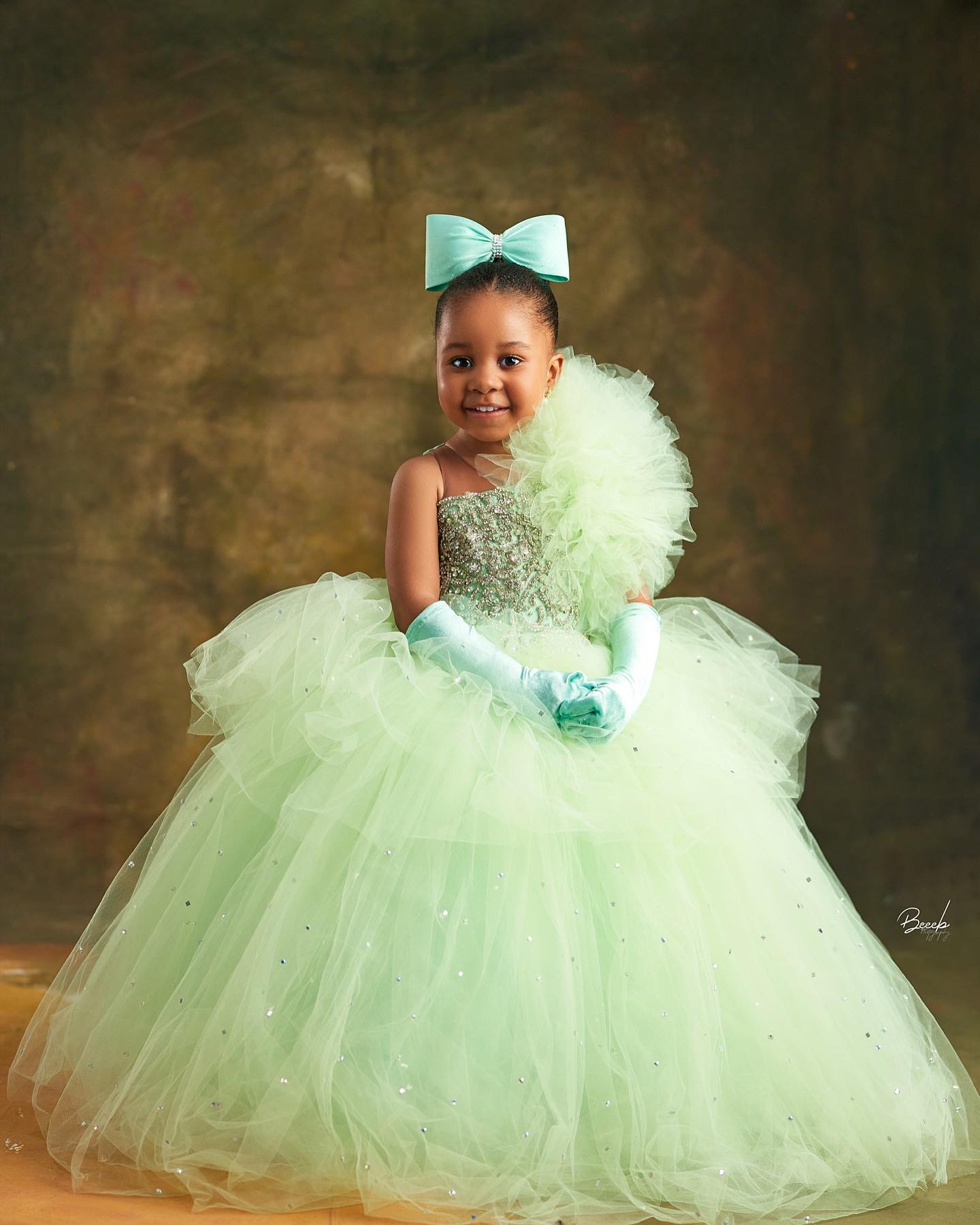 2023 Mint Crystals Flower Girl Dresses Ball Gown Tulle Beaded Flower Vintage Little Girl Peageant Birthday Christening Dress Gowns ZJ419