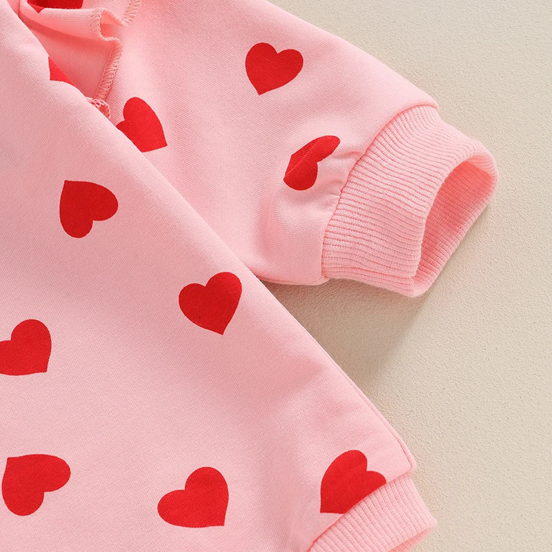 Rompers Valentine s Day Baby Clothes Kids Girls Bodysuit Outfits Cute Heart Print Ruffle Long Sleeve Romper with Headband Infant 231207