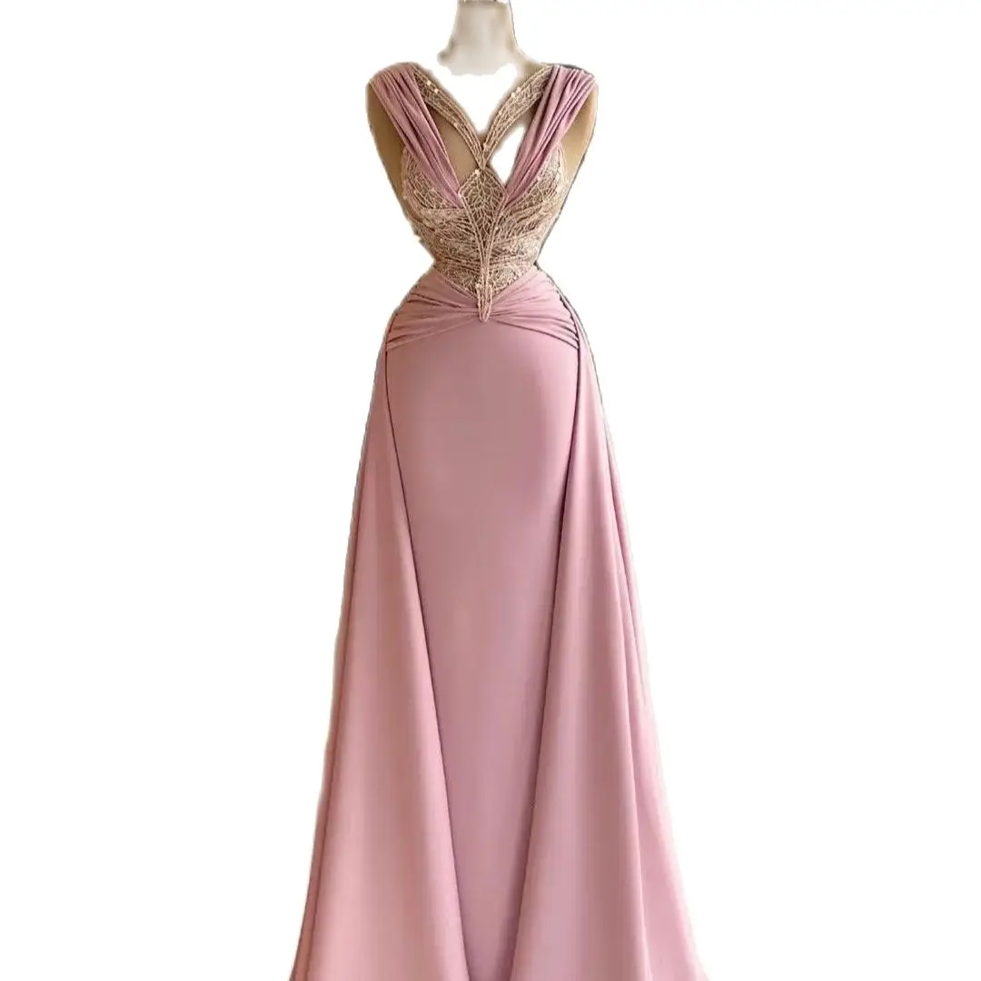 Sexy Evening Dress Sequins Pleats Overskirt Prom Gowns Women Formal Wear Second Reception Dresses