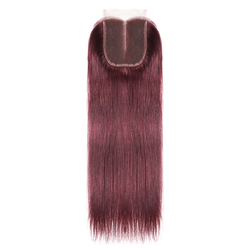 Brazilian 100% Human Hair Silky Straight 4X4 Lace Closure Free Part 12-24inch 99J 27# 33# P4/27 Piano Color