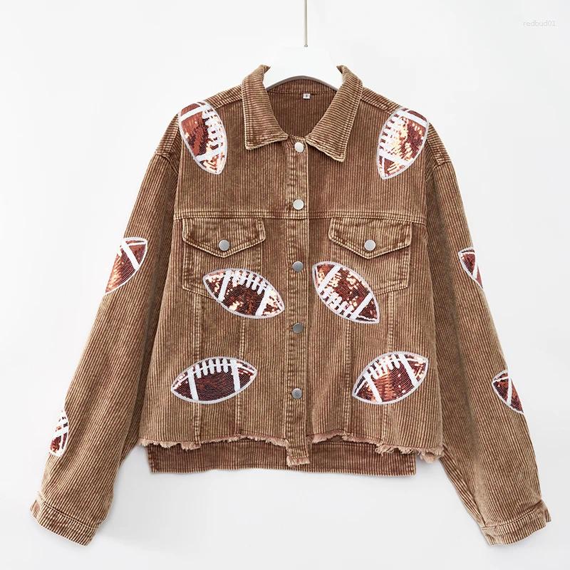 Womens Jackets Women Cropped Game Day Jacket Ladies Baseball Sequin Corduroy Gameday Clothing
