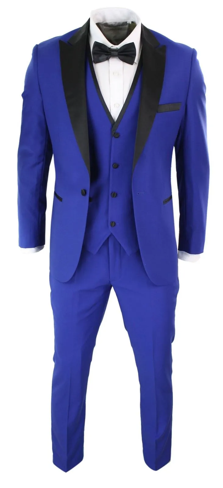 Royal Blue Wedding Tuxedos Mens Suits With Black Shawl Lapel 3 Pieces Jacket Pants Vest Slim Fit Groom Wear Groomsmen Prom Party Blazer Set