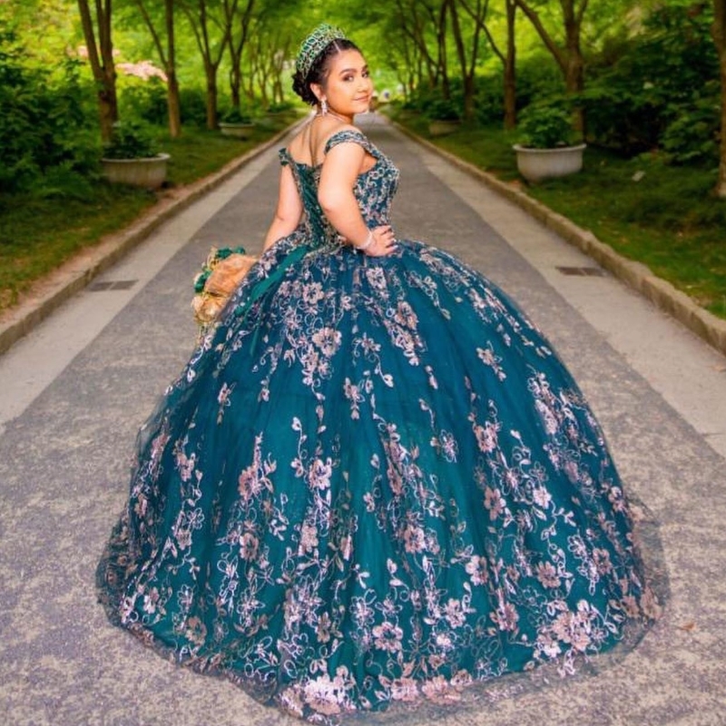 Blackish Green Ball Gown Off the Shoulder Quinceanera Dresses Lace Appliques Corset Back Vestidos De 15 Anos Formal Birthday