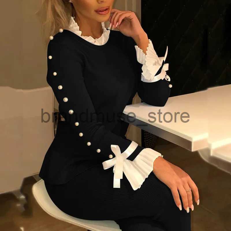 Women's Knits Tees Women Fashion Casual Bowknot Cuff Pullovers Top Autumn Fashion Sweet Style Knit Blouse Beaded Sweater J231208