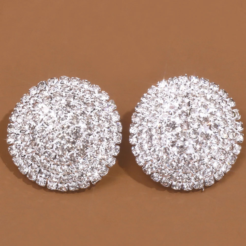 Charm Stonefans Bling Round Earrings Stud Fashion Silver Color Crystal Statement for Women Jewelry Wedding Party 231208