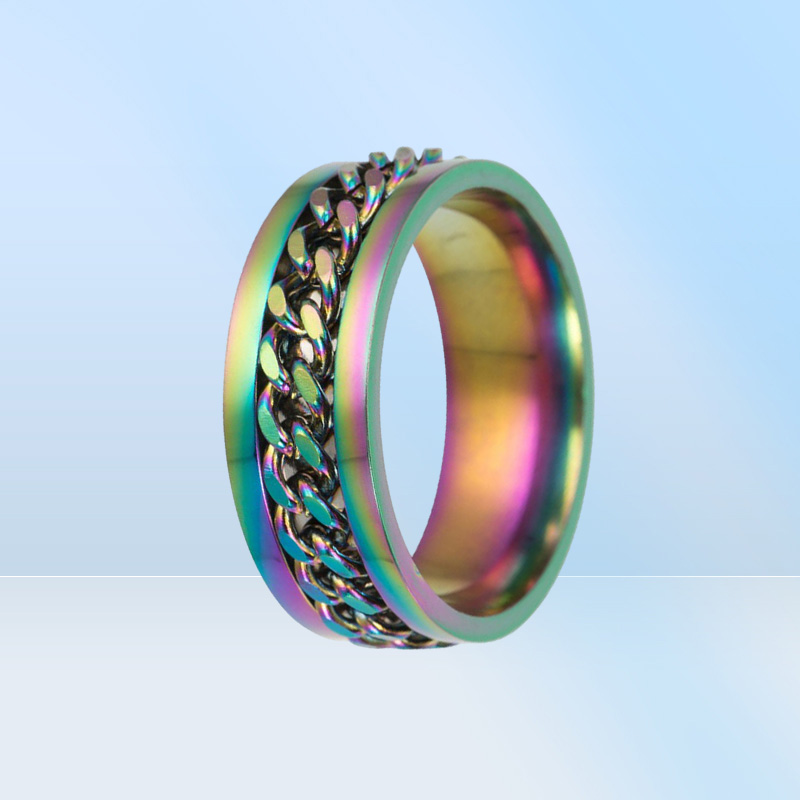 whole 50pcsLot top men women stainless steel chain spinner rings fashion jewelry party gifts Punk Style biker ring