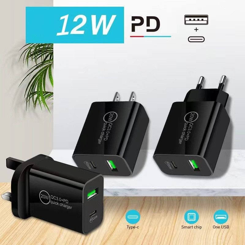 EU US AC Home travel 2.4A Type c Wall Charger USB C PD Power adapter Chargers 20W 18W 12W For Iphone 11 12 13 14 15 Pro max Samsung Xiaomi Huawei Andr