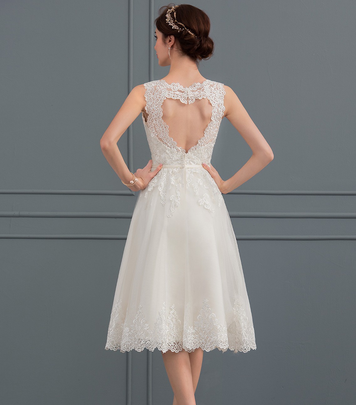 New Short A Line Tulle Wedding Dress 2024 Boat Neck Illusion Lace Appliques Knee-Length Bridal Party Gown Custom Made For Woman Vestido De Noiva