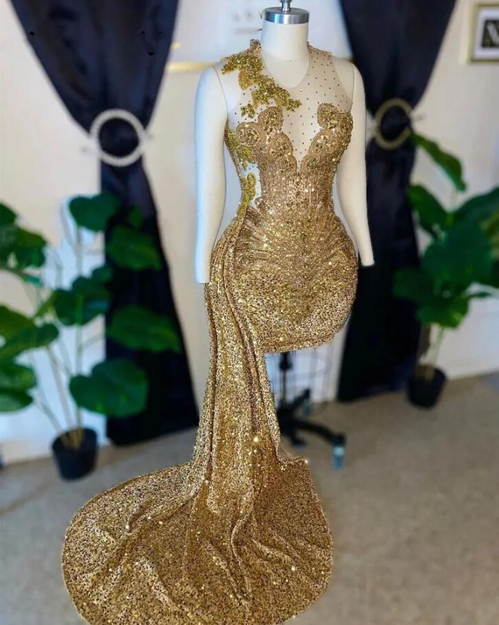 Short Golden Prom Dresses 2024 Sequins Crystals Rhinestones Sheer Neck Mesh evening Party birthday Gowns Cocktail Robe De Bal