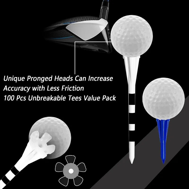 Golf Tees 100Pcs Golf Tees Plastic 3 1/4 2 3/4 1 1/2 Inch Unbreakable 80 Driver Tees with 20 Iron Tees Mixed Pack Drop 231204