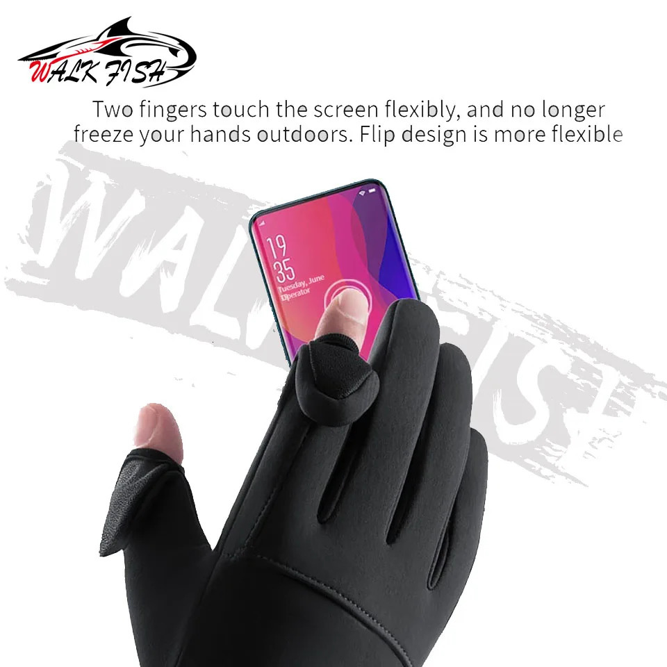 Five Fingers Gloves WALK FISH Winter Fishing Gloves Waterproof Winter Gloves Windproof Pograph Men Women Warm Protection Fish Angling Gloves 231207