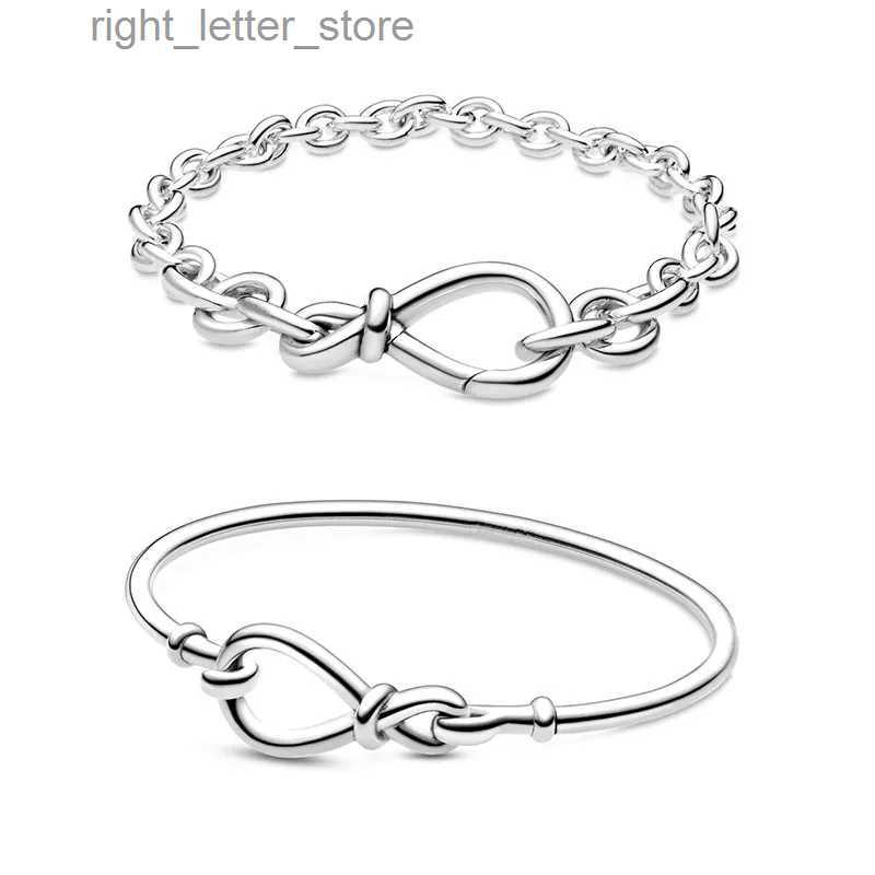 Chain 2020 New 925 Sterling Silver pan Charms Chunky Infinity Knot Chain Bracelet Infinity Knot Bangle For Women DIY Gift YQ231208