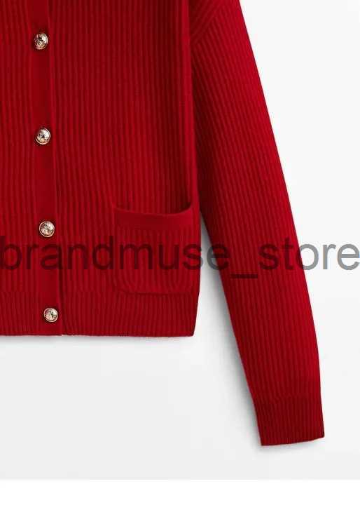 Women's Knits Tees Elegant Women Christmas Red Knit Casual Pullover O-neck Long Sleeve Single Breasted Sweater Autumn Chic Lady Evening Knitwears