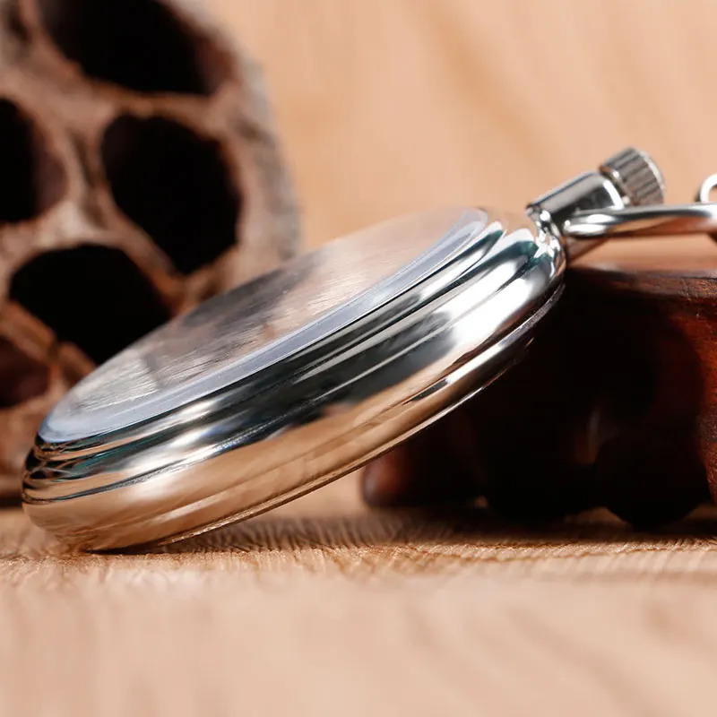 Pocket Watches SHUHANG Mechanic Watch Men Automatic Self Winding Pocket Watch Silver Simple Open Face Chain Pendant with Roman Number 231207