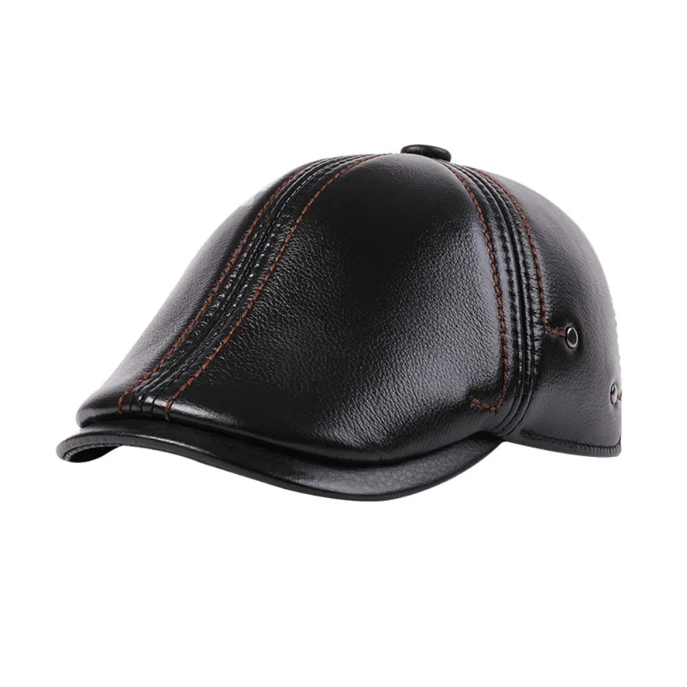 Berets LA SPEZIA Cap Men Winter Beret Real Leather Hat Men s Warm Black Cowskin sboy Casual Flat 231208