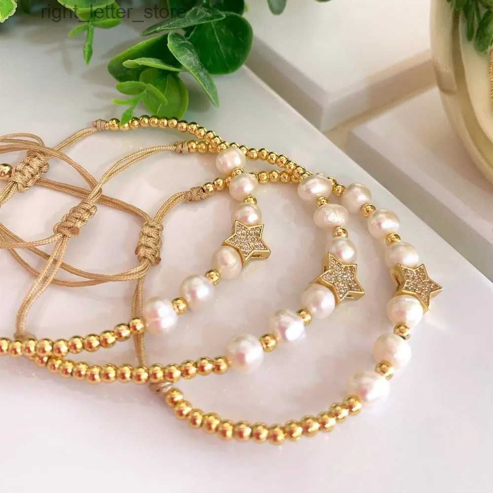 Chain 5Pcs Natural Freshwater Pearl Bracelets Jewelry Zircon Heart Moon Charm Bracelet for Women Fashion Jewelry Gold Color Beads YQ231208