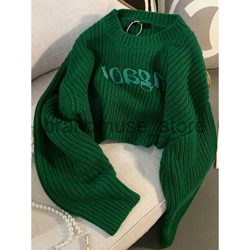 Women's Knits Tees MEXZT Y2K Cropped Sweater Women Streetwear Letter Embroidery Knitted Pullovers Harajuku Christmas Short Jumpers Korean Knitwea