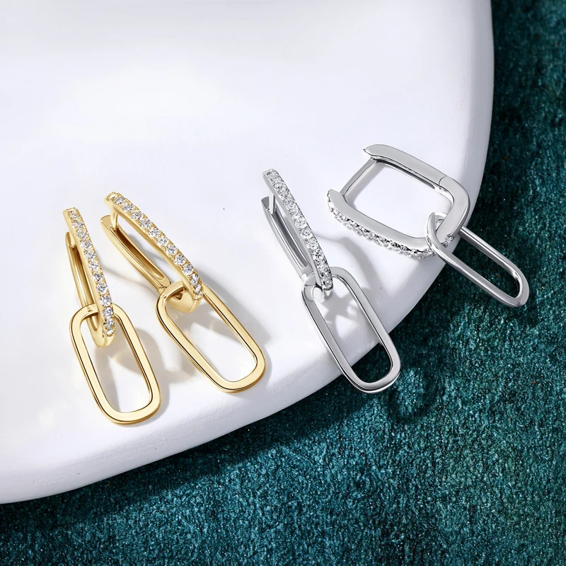 Hoop Huggie IOGOU Paperclip Link Earrings for Women Silver 925 Real 1.4mm D Color Diamond Huggie Hoop Earrings Trend Jewelry 231207