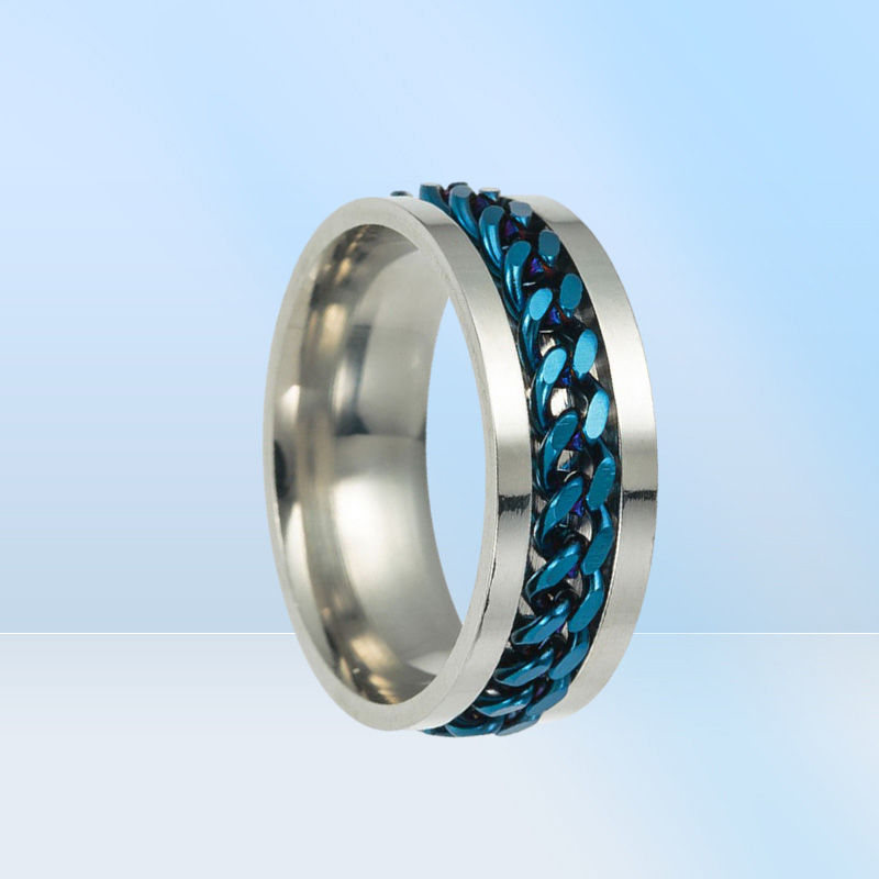 whole 50pcsLot top men women stainless steel chain spinner rings fashion jewelry party gifts Punk Style biker ring